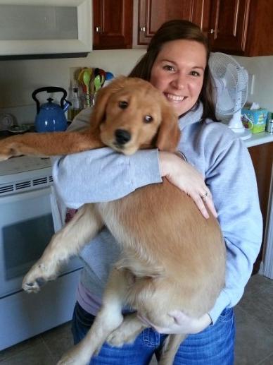 林赛·西尔抱着她的金毛猎犬